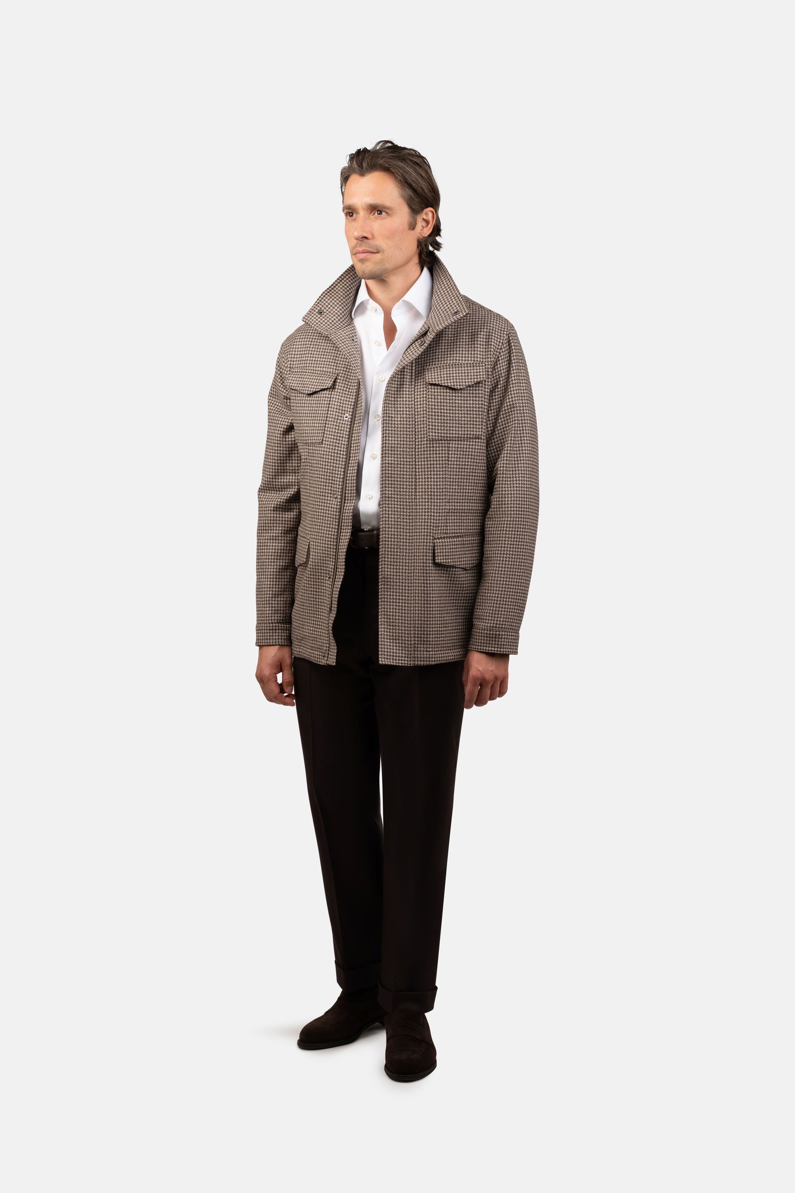 Winter Wool Houndstooth Jacket Brown - Jackets - Cavour